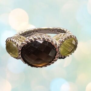 Judith Ripka Silver Ring with Brown and Green Stones